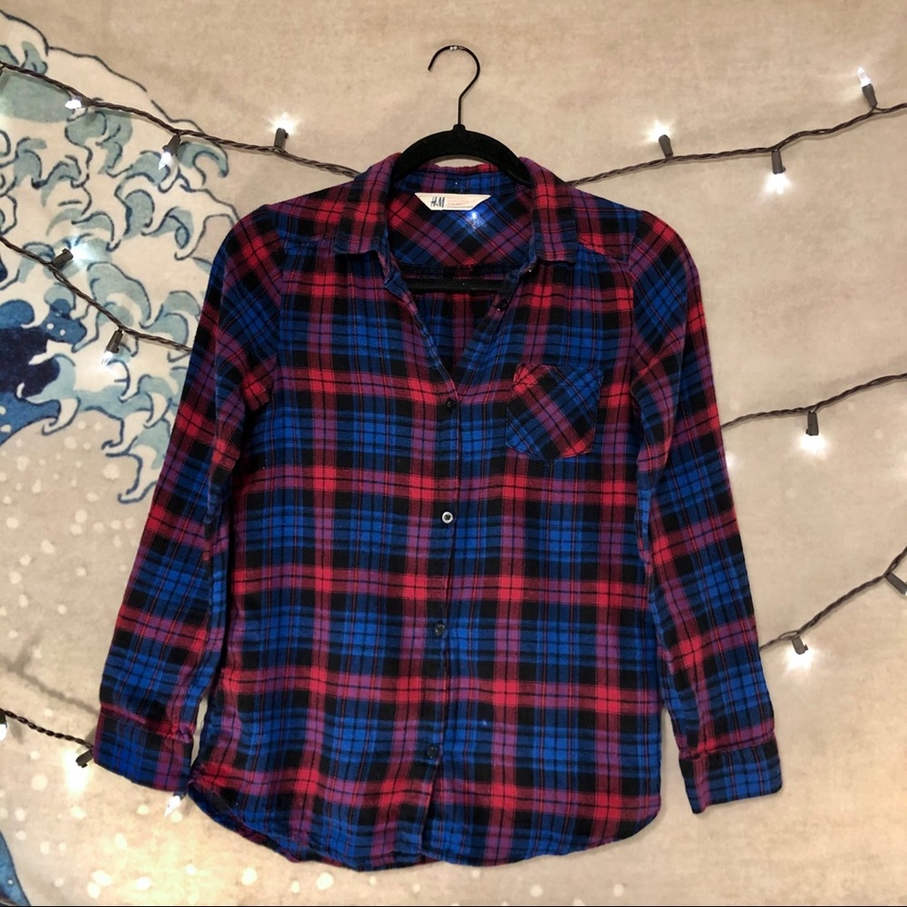 🌊 H&M Women’s Blue & Red Flannel Shirt Size S